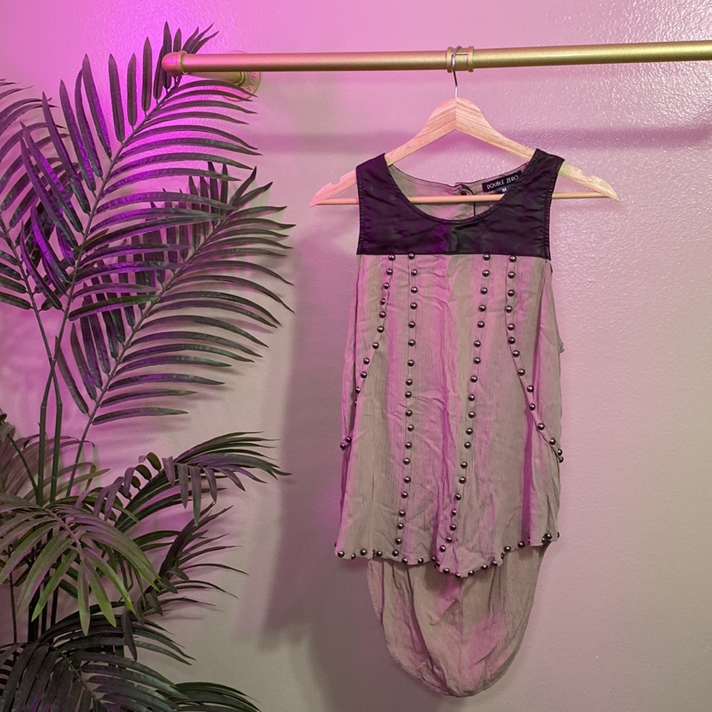 DOUBLE ZERO - PINK TANK WITH LEATHER DETAILING & OPEN BACK